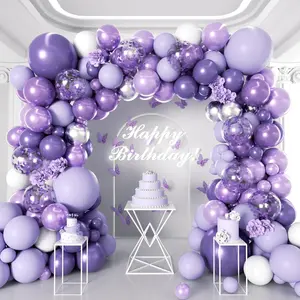 146 count Purple Balloons Garland Arch Kit - 5 10 12 18 inch Lavender Dark Purple Metallic Latex Balloons for Butterfly  Shower Birthday Wedding Princess Party Decorations