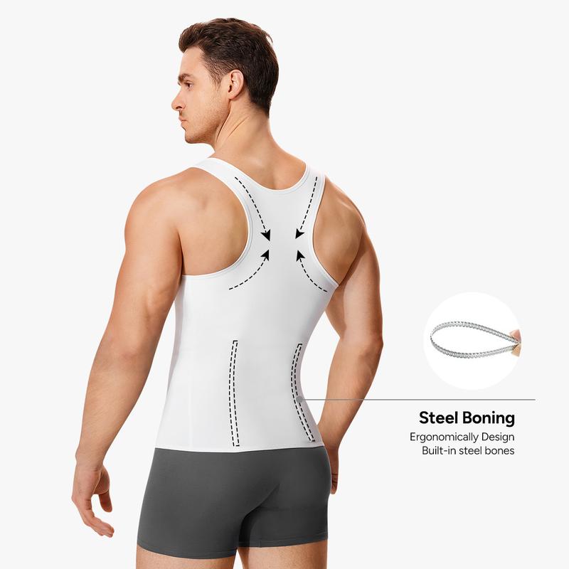 【Nebility】Men's  Waist Trainer Trimmer Compression Vest Steel Bone Support  Outdoor Sport Exercise Athletic Shapewear Fitness Zipper