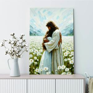 Jesus oil painting, Jesus holding a little girl in the garden, Heavenly Father wall art poster, bedroom decoration, church gift poster, Bible art, girly apartment decoration, Y2K room decoration, vintage room decoration poster