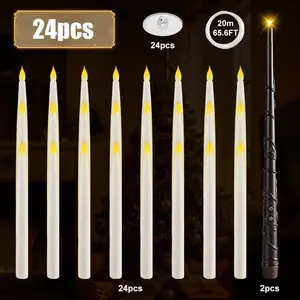 Christmas Floating Candles with Magic Wand Remote,Led Flameless Warm Hanging Candle,Flickering Battery Operated Taper Candle