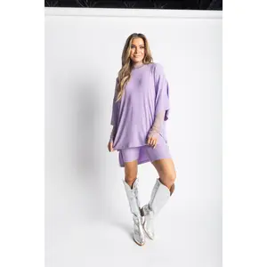 Day Dreamer Ribbed Biker Set - Lavender