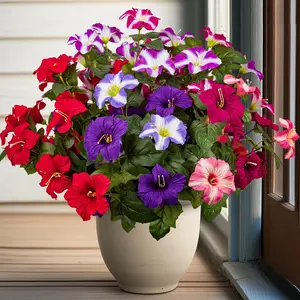 19 Inch Artificial Silk Pansies, Set of 4, Spring Floral Decorations, Ideal for Indoor Outdoor Balcony Garden Patio Home Decoration
