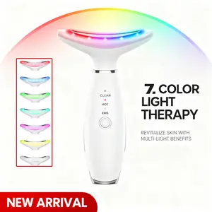 7 Color True Beauty Glow Facial Massager, Red-Light-Therapy Wand for Facial Skin Care, Vibrating Massager for Face and Neck, Galvanic Facial Machine, Lymphatic Drainage Massager Face thoughtful gift instrument Wrinkle Removal Firming Cordless