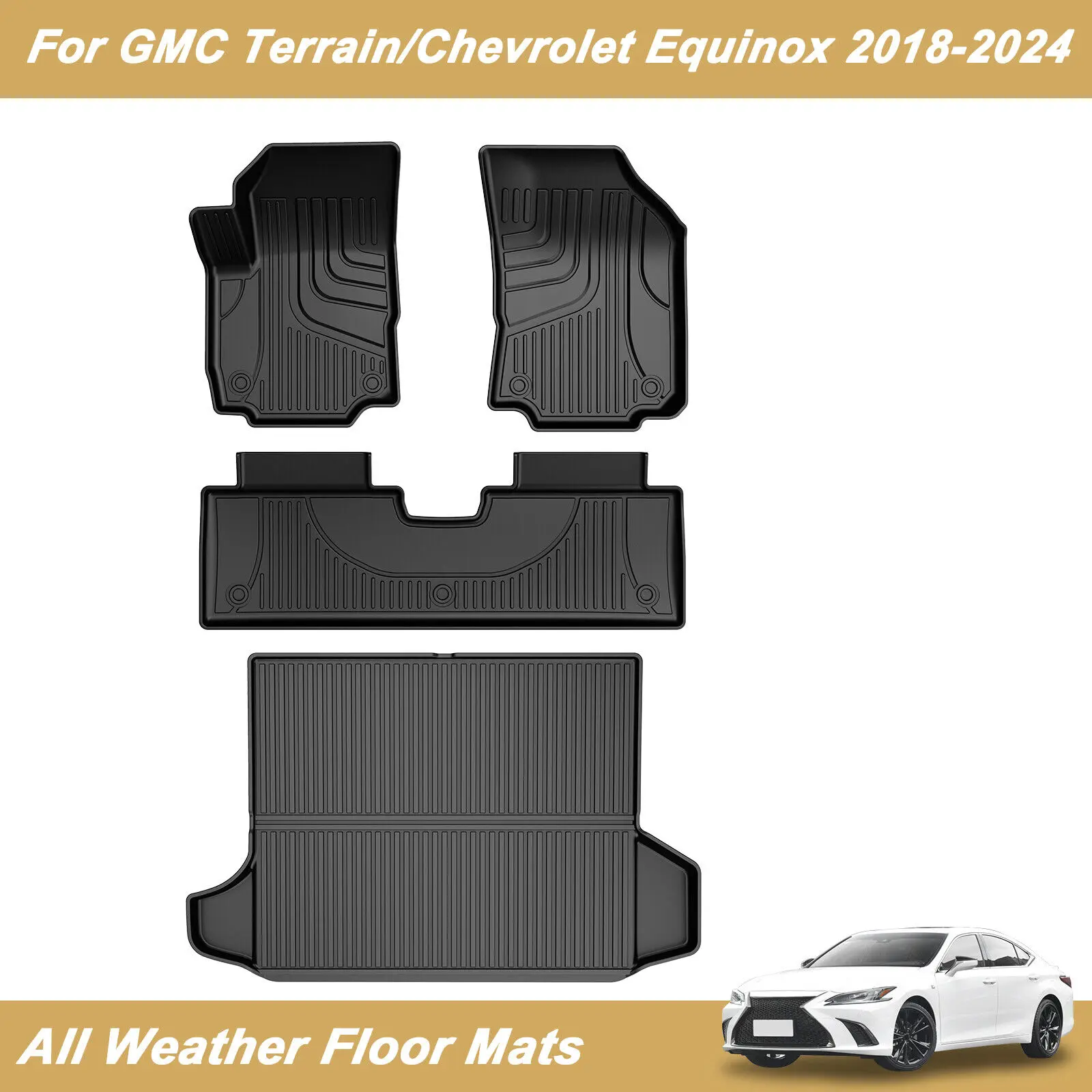 All Weather Car Floor Mats & Trunk Liners Set for GMC Terrain (2018-2024) - 3D Laser-Scanned, Precise Fit, Quick Install, Heavy-Duty Protection, All Weather Car Interior Accessory, All Weather Floor Mats