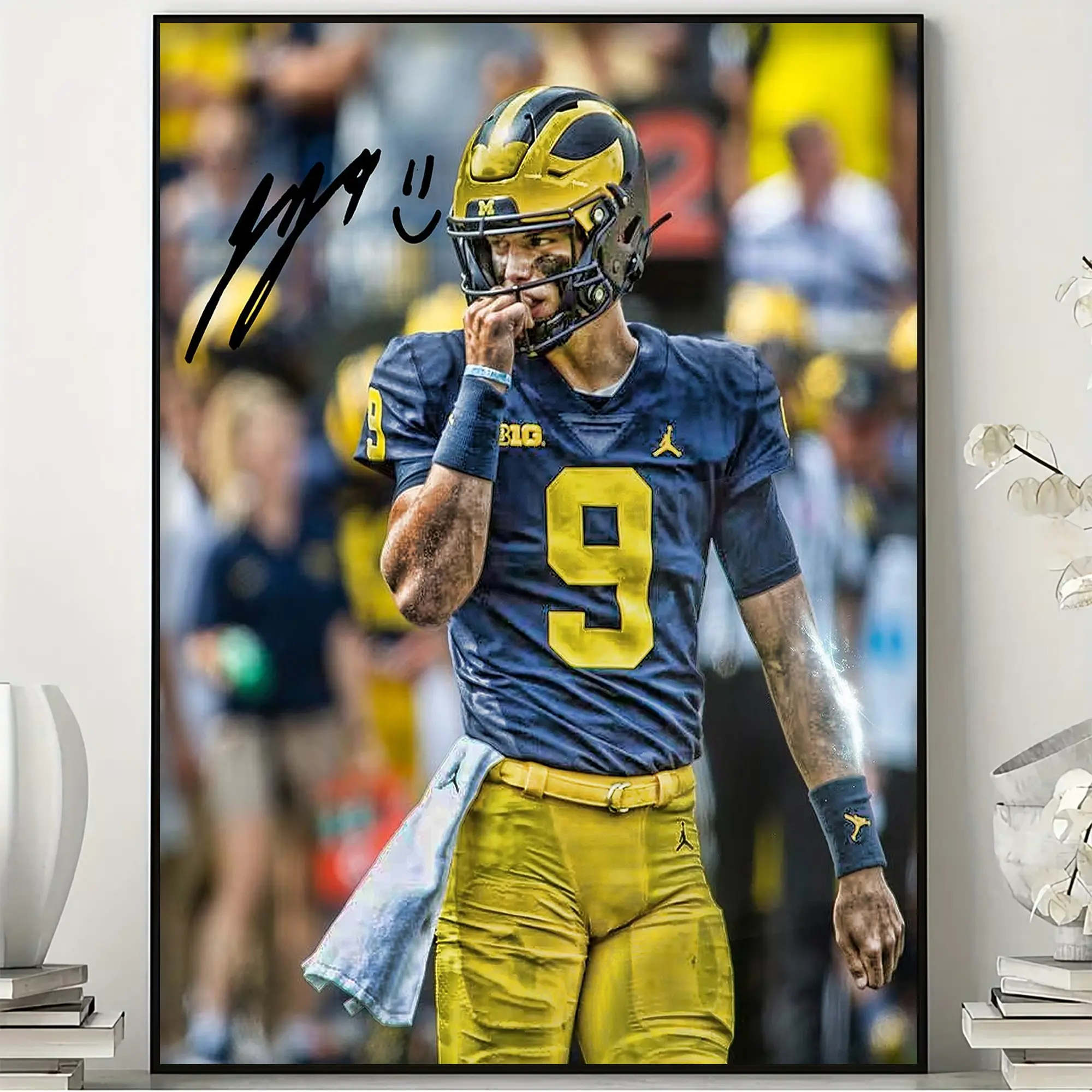 JJ McCarthy Michigan Wolverines Poster, Autographed-Style College Football Wall Art, NCAA Sports Fan Gift, No Frame