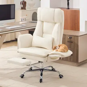 Big and Tall Office Chair, Cloud Office Chair with Footrest & Flip Armrest for Pets, Executive Ergonomic Criss Cross Office Chair with Lumber Pillow, Swivel Computer Gaming Chair, Wide Seat Recliner Desk Chair