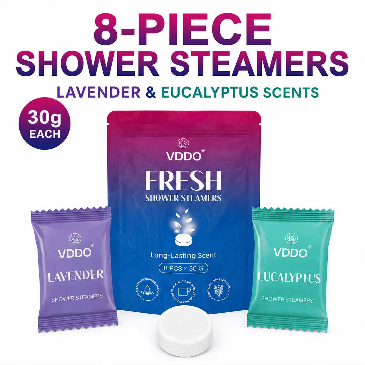 Luxury Aromatherapy Scented Shower Steamers Beauty Products, 8-Count Lavender & Eucalyptus Shower Tablets (Individually Wrapped Pouch) - Daily Stress Relief Home Spa Mother’s Day Gift (1-3 Packs) Bath & Body Care