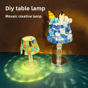 DIY Mosaic Table Lamp Kit - Handmade LED Night Light, equipped with materials suitable for children and adults,  Adult DIY Mosaic Craft Kit - Colored Glass Style Table Lamp, a stress-relieving creative activity and home decoration