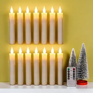 12pcs Pack Of Flat - Topped Flameless Ivory - Colored Tapered Candles That Flicker, with A Remote - Controlled Dimmer. Suitable for Birthday Dining Tables, Exhibition Hall Decoration, And Home Decoration