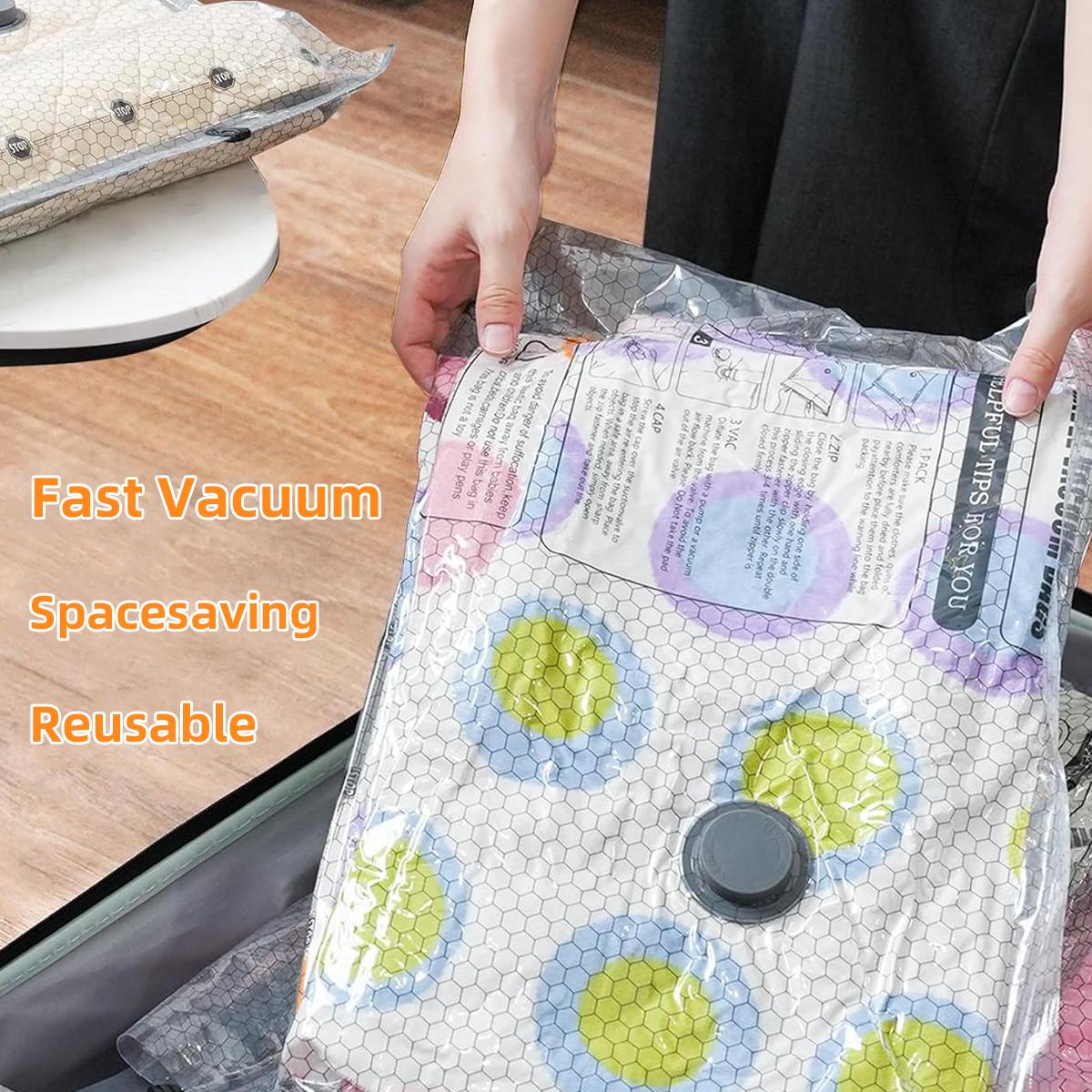 15-Pack Bulk Travel Vacuum Storage Bags - Reusable Compression Type Packing Vacuum Bags with Rechargeable Pump, Large/Medium/Small Sizes for Luggage Organization, Home Storage, Vacuum Bags For Travel, Bulk Pack