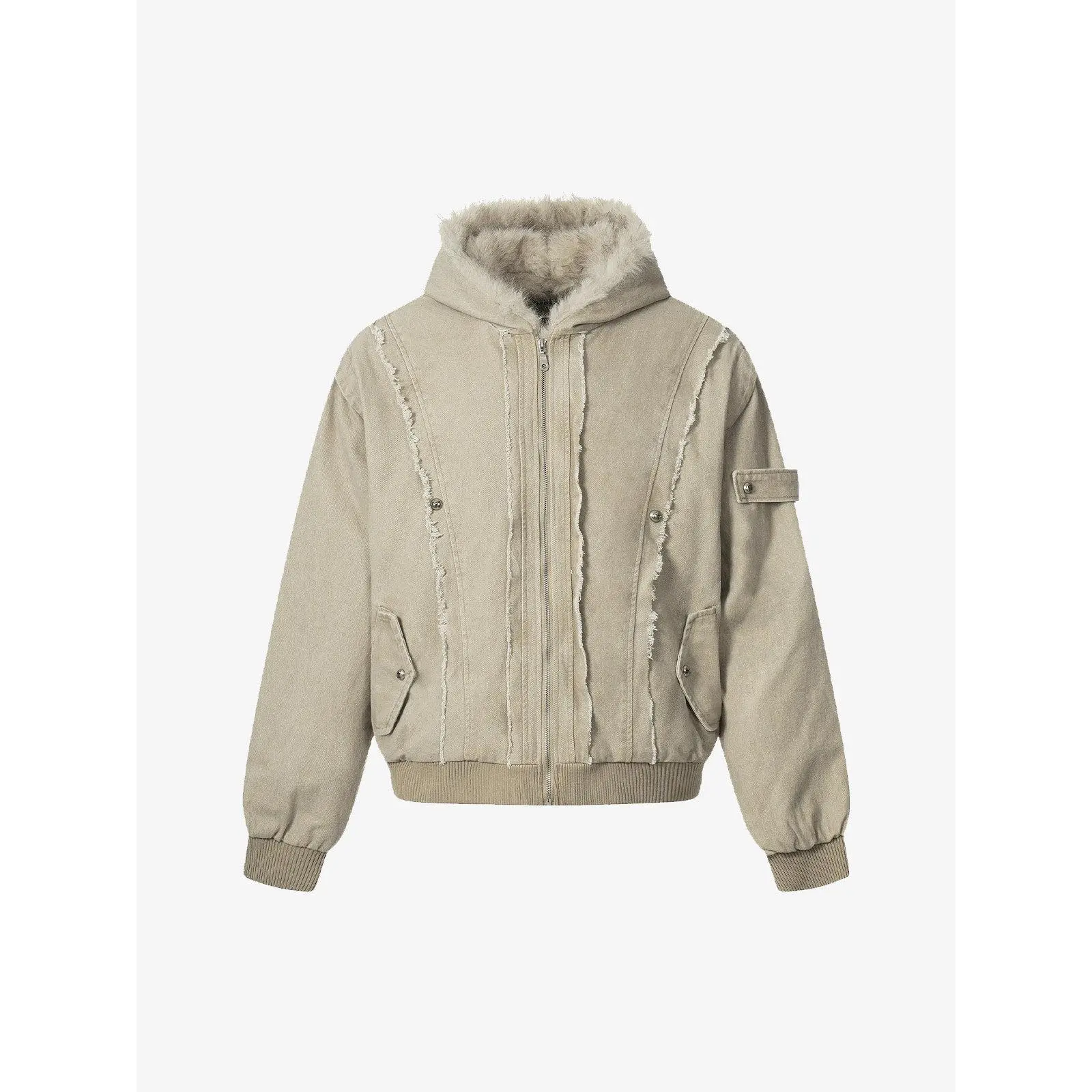 Thesupermade Retro Washed Fleece-lined Hooded Work Jacket