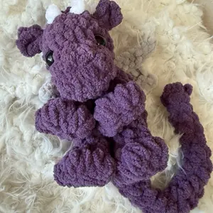 Crochet Dragon Plushie - LIMITED EDITION! Purple Color, Soft Plush Material, Cute Design, Approximately 8 Inches Tall, Perfect for Cuddling and Gifting