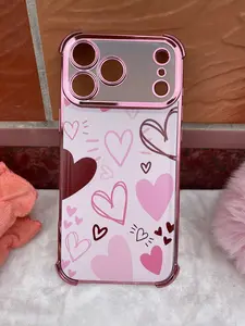 Heart Pattern Electroplated Bumper Case with Corner Air Cushion, Shockproof TPU Protective Cover, Slim Anti-Drop Phone Case for iPhone X–17 Series