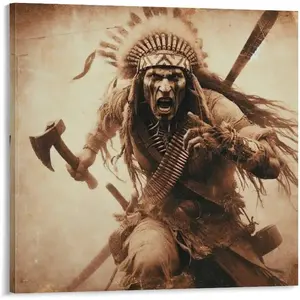 Native American Poster Aboriginal Warrior Vintage Wall Art Canvas Painting for Living Room Bedroom Decor