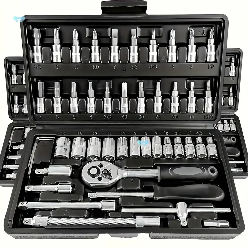 46 pcs Tool Set, Car Repair Machinery Tools, Household Machinery Tools, Car and Bicycle Repair Tools, 1/2 * 1/4 "3/8" Drive Depth and Standard Socket,