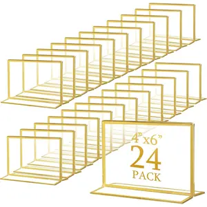 24 Pack 6 x 4 Clear  Sign Holder with  Borders,  Picture Frame, Double Sided Wedding Table Number,  Menu Stands for Wedding Table, Restaurant Sign, Photos Display