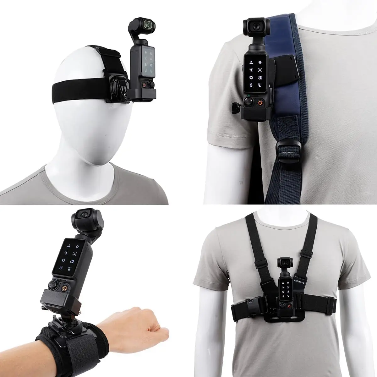 PellKing Complete Elastic PC Camera Accessories Kit for DJI Osmo Pocket 3 (Osmo P3) - Quick Release Head Strap, Chest Harness, Backpack Clip, 360° Rotating Wrist Band, Mounts for Action Sports, Complete Kit