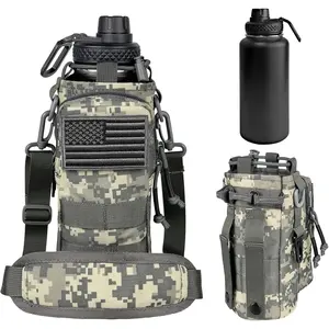 32 oz Insulated Water Bottle with Sleeve - Stainless Steel Metal Military Black Water Jug, Gym Water Bottles for Men Sports Workout Hiking with Ocean Camo Water Bottle Pouch