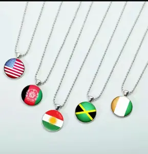 National Country Flag Design Glass Dome Cabochon Pendant Necklace with Flag-inspired Design