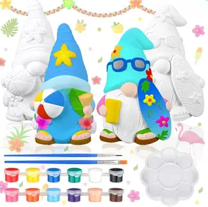 2 Pack Beach Summer Ready to Paint Your Own Gnome Statues, 4 Inches Mini Blank Ceramics to Paint Unpainted Gnome Figurines Crafts DIY Arts for Farmhouse Gift Decor (Beach Style)