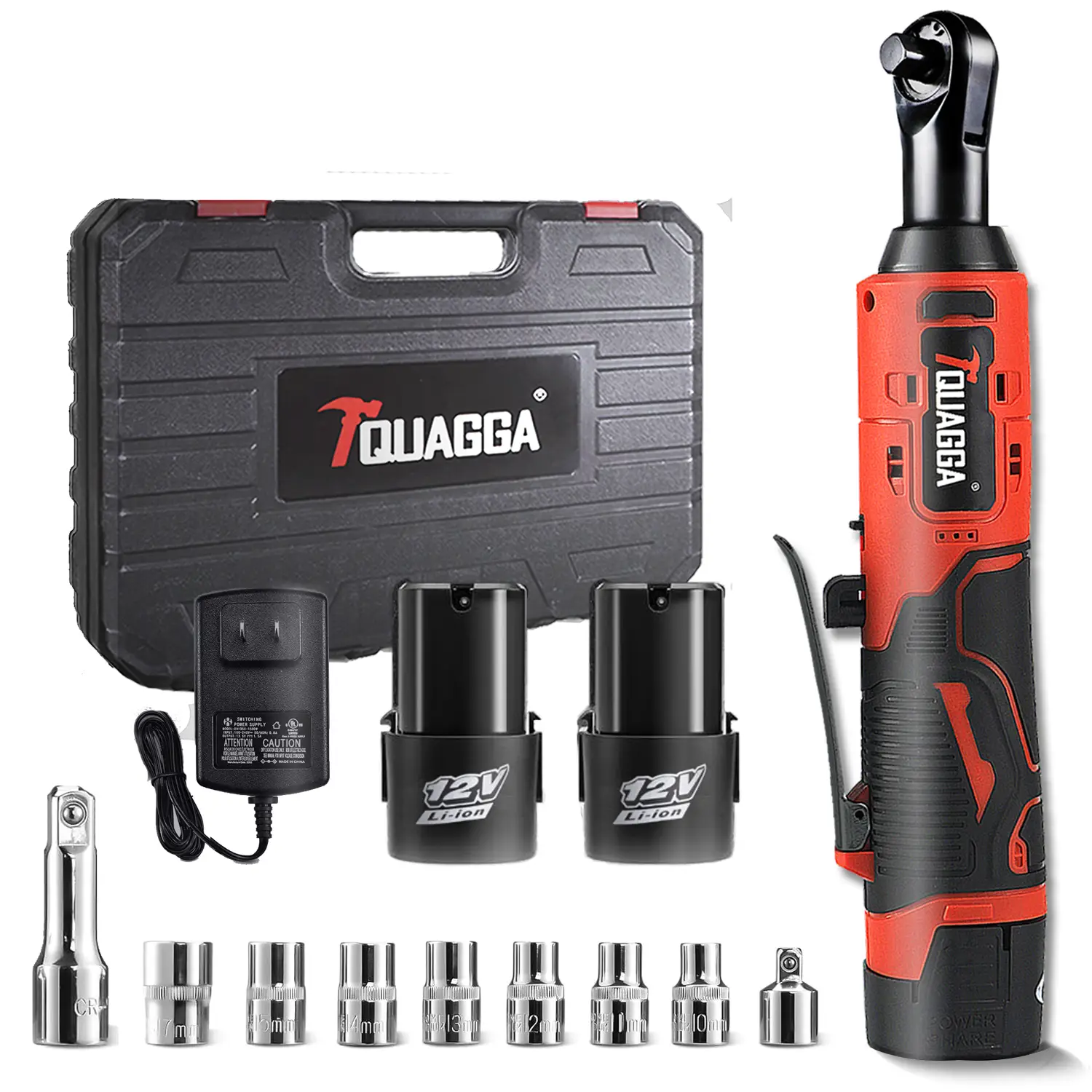 TQUAGGA 12V Cordless Electric Ratchet Wrench Set, 3/8" Power Ratchet Wrench,Variable speed with Batteries*2,Torque 45ft-lbs,Car Repair Tools, Power To