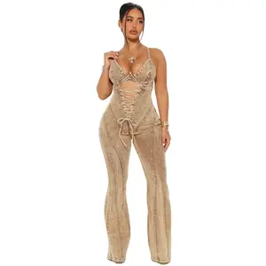 CHENGDEFA two-piece set woman Women Strapless Strap straight Jeans washed Denim Jumpsuits 2025 summer Street Cargo One Piece Suit Rompers Light Womenswear Check Overalls Comfort Basic