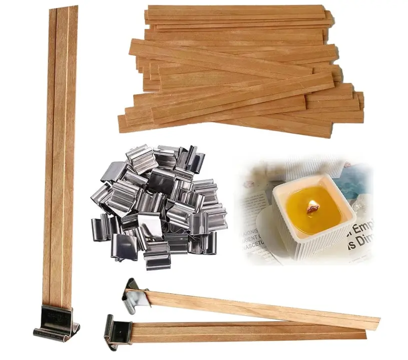 Double-Layered Wood Wicks for Candles Making, 30 Sets Wooden Wicks with Base, Wooden Candle Wick