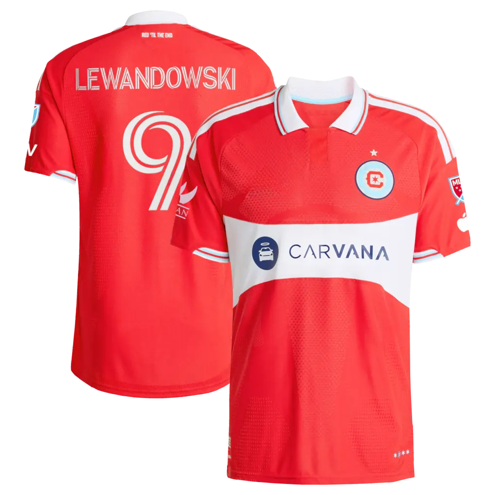 Men Soccer Chicago Team Lewandowski 9 Red 2026 Forever Red On-Field Team Soccer Jersey, Sports Collectible Apparel Football Shirt