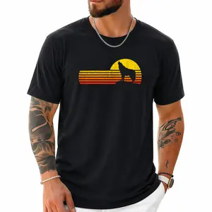 Alpha Wolf Retro Vintage T-Shirt for Men & - 100% Cotton Unisex Casual Short Sleeve Shirt with Wolf & Sun Graphic, Slight Stretch (S-XXXL) | Outdoor & Casual Attire, Year-Round Fit for all-Season Wear
