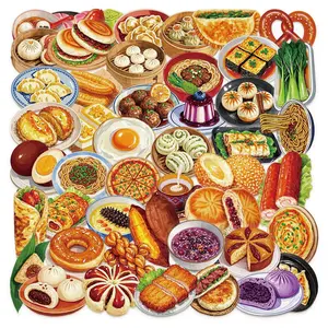 Chinese Dim Sum Series Sticker, Self Adhesive Decorative Stickers, DIY Decals for Water Bottle, Laptop, Cellphone, Phone Case, Scrapbooking, Journal Making, Screen Protector