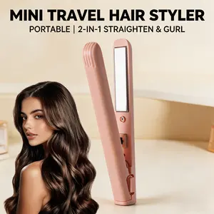 USB Power Portable Hair Styler: 2-in-1 Mini Flat Iron & Curling Wand for Travel, Quick Touch-Ups, and Bangs | Fast Heating, Dual Voltage, Perfect for On-the-Go, Dorm Room, and Small Bathroom Use plancha de cabello