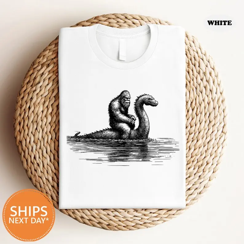 Comfort Colors Funny Bigfoot & Loch Ness Monster Shirt, Cryptid Graphic Tee, Vintage Sasquatch T-Shirt, Retro Mythical Creature Shirt, Funny Cryptid Lover Gift