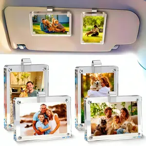 4Pcs Magnetic Car Visor Picture Holders | Clear Acrylic Wallet Size (2.4"x3.5") Photo Frames | No-Drill Auto Interior Accessories | Secure Photo Display for Car Visors | Perfect Gift for Drivers, Car Enthusiasts & New Car Owners