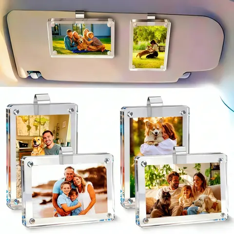 4Pcs Magnetic Car Visor Photo Frames - High-Acrylic Wallet-Size (2.4"x3.5") Transparent Holders, 3sec Magnet Snap Magnetic Fix Car Accessories, No-Drill Licence/ID Holder, Secure Display Driver Gift