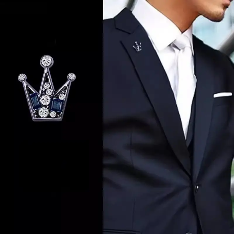 1 pc Elegant Mini Crown Lapel Pin for Men, Alloy Brooch Pin, Simple Retro Badge Decoration, High-End Suit Collar Flower, Shirt Lapel Pin, Fashion Accessory