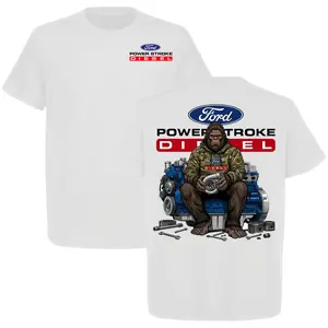 Ford Power Stroke Diesel Bigfoot Mechanic T-Shirt, Funny Truck Lover Graphic Tee, Turbo Engine Design, Gift for Diesel Fans USA Streetwear Tee