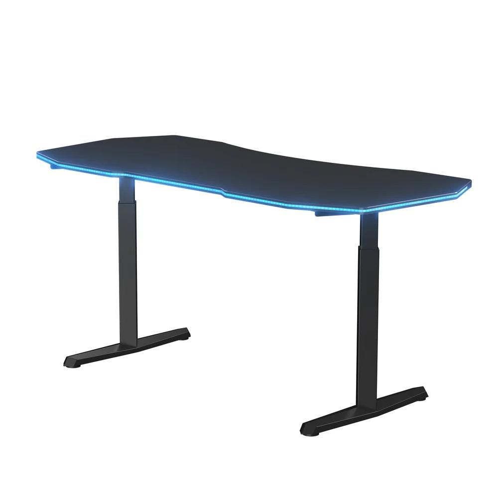 RGB Electric Height Adjustable Standing Gaming Desk, 63"×31.5" Large Ergonomic Curved Desktop, Dual-Motor Lift 27"–46" (≤50 dB), Sturdy 220 kg Steel Frame, for Home Office & Gaming (Ships in 2 Packages)