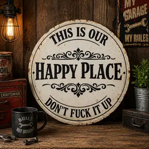 Wall Decor Metal Sign 8×8 Inch– “Welcome to My Happy Place” Wall Art for Bedroom, Kitchen, Dining Room & Bar – Unique Farmhouse Door Sign, Mother’s Day Gift | summervibes