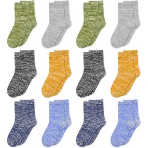 Boys Socks 12 Pairs Crew Socks for Toddler Kids Boys Girls 1-14 Years Old, Athletic Half Cushion Socks Set