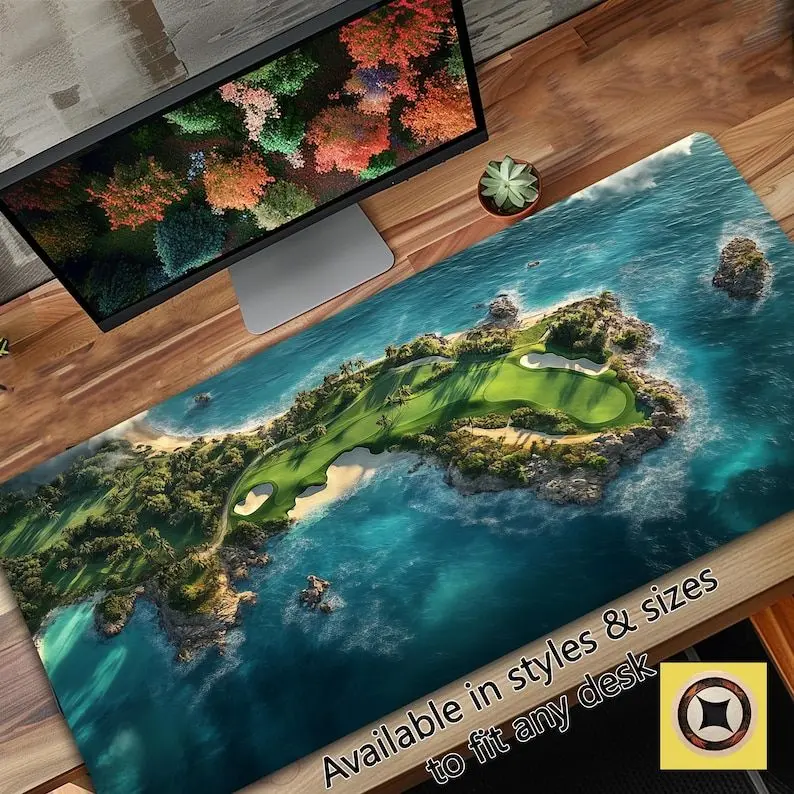 Fantasy Seaside Golf Course Desk Mat - Golf Lovers Desk Decor - Golf Themed Desk Pad Mousepad XL - Golfers Gift - Gift for Husband