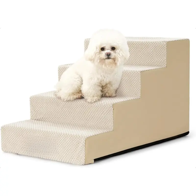 Dog Stairs for Small Dogs 15.7" H, 4-Step Gentle Incline Pet Step for Couch Sofa, Non-Slip Right-Angle Dog Ramp for Puppy Doggie Senior Cats, 15.7x23.6x15.7 Inch, Beige