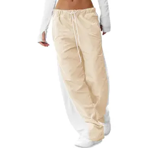 Aoysky Women's Baggy Wide Leg Track Pants Casual Drawstring Elastic Waisted Color Block Workout Y2K Active Pants