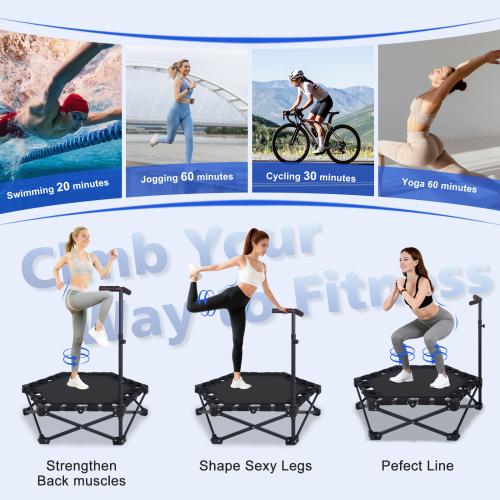 37" Foldable Mini Trampoline One-Step Fold & Open Rebounder Trampoline for Adults 330lbs Max Load 3-Level Adjustable T-Bar Indoor & Outdoor Workout