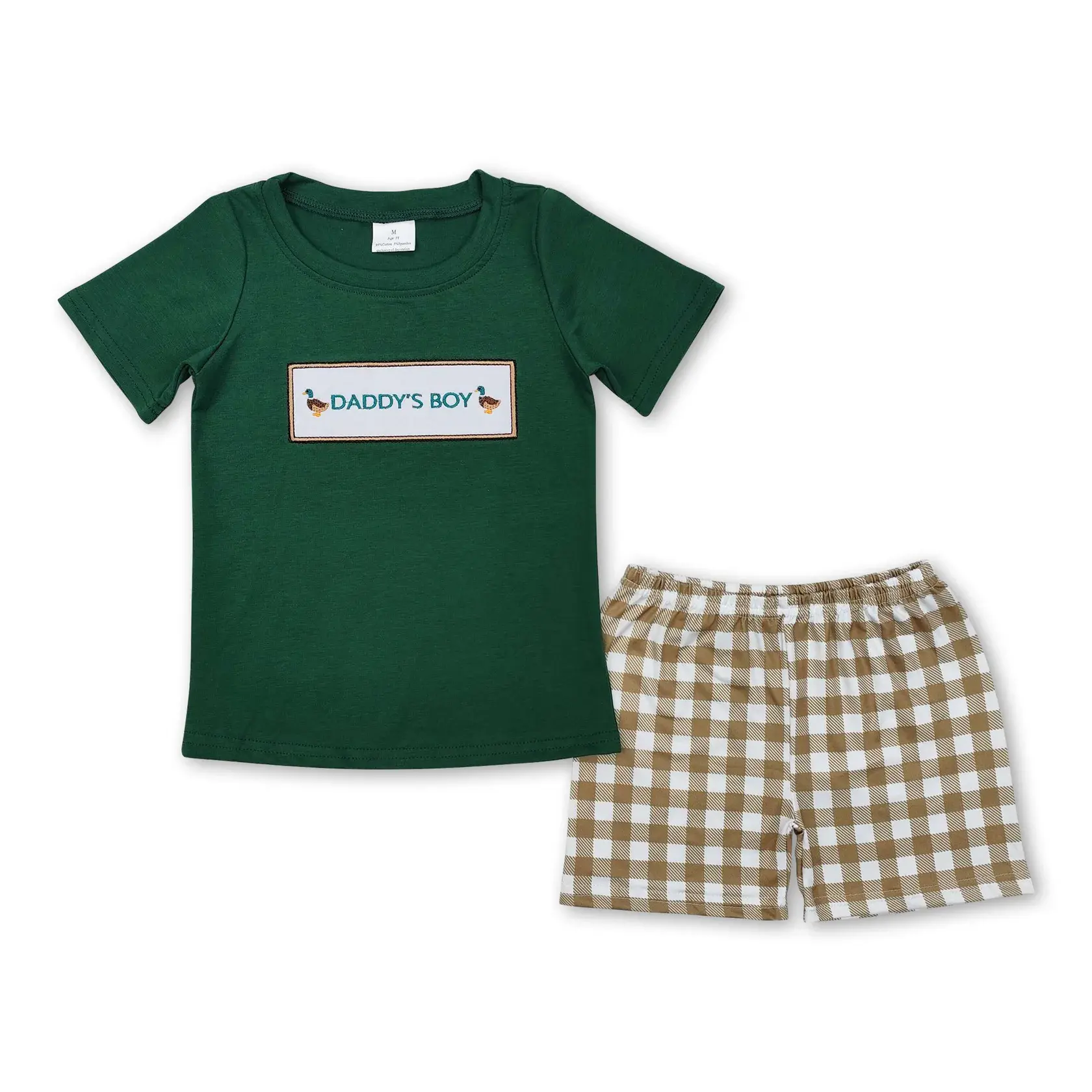 Toddler Boys' 2-Piece Plaid Outfit Set, Long Sleeve Shirt & Pants with 'Daddy's Boy' Embroidery, Soft Comfortable Kids Fashion Clothes 0-2T