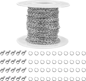 33 Feet Stainless Steel Jewelry chains for Jewelry Making Silver Chain Roll with 40 Pieces Open Jump Rings & 20 Pieces Lobster Clasps Silver Necklace Link Cable Chains Jewelry DIY Accessories (2.0mm)