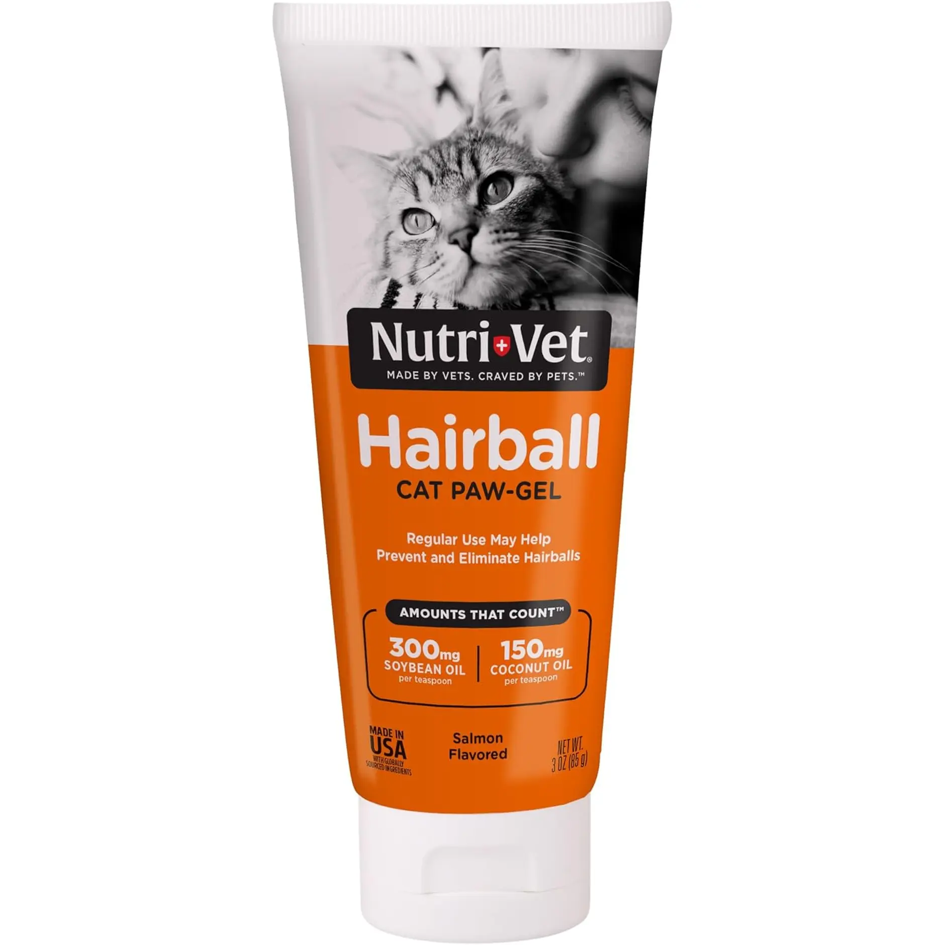 Nutri-Vet Hairball Paw Gel - 3 Oz Veterinarian Formulated Cat & Kitten Hairball Remedy, Digestive Remedy with Soybean Oil, Coconut Oil, Fur & Skin Care, Lip-Smacking Salmon Flavor Pet Grooming Supply