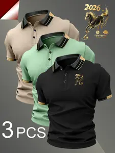 Men's Golf Polo Shirt Set, Geometric Print, Fitted Casual Business Commute Wear, Breathable Sportswear, All-Season Top, Casual Sporty Top