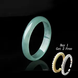 【Buy 1 Get 2 Free】 Skinny Jade  Ring - Green Crystal Stacking Ring | Comes with Free Pearl & Silver Ring  | Minimalist Stacking Ring | Boho Gift for Her | Polished Finish  | Promotes Calm Balance & Natural Elegance,summervibes