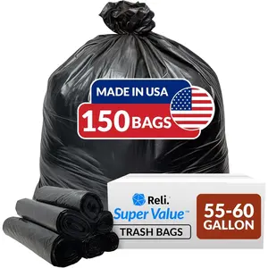 Reli. 55-60 Gallon Trash Bags Heavy Duty |   150 Count |   50-60 Gallon |   Large Black Garbage Bags |   Made in USA