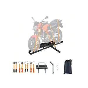 Motorcycle Hitch Carrier With Ramp 500LBS,Heavy Duty Steel Dirt Bike Hauler Hitch Mount Rack With Straps&Hitch Tightener, 2" Receiver,Motorcycle Rack For Bicycle,Dirt Bike,Motorbike,Scooter,E-Bike,Hitch Receiver For Tires Up To 5.5"W,